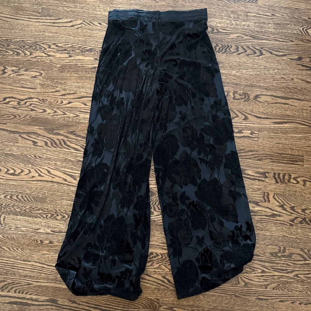 Charles Chang Lima Black Velvet Floral Pants